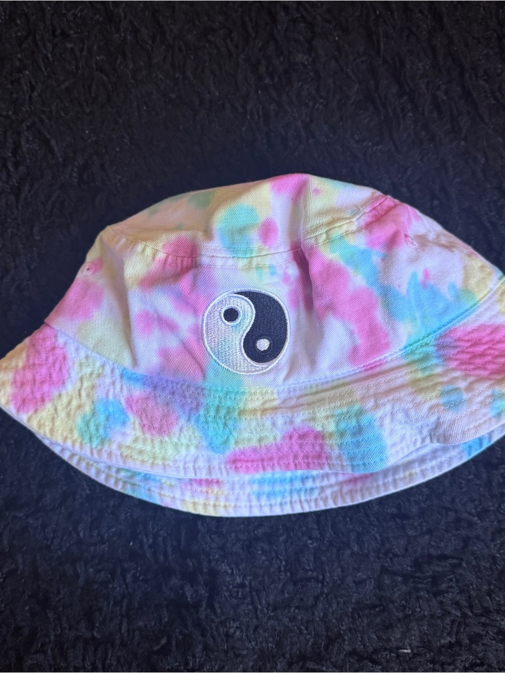 UO Pastel Tie-Dye Bucket Hat with Yin Yang Patch